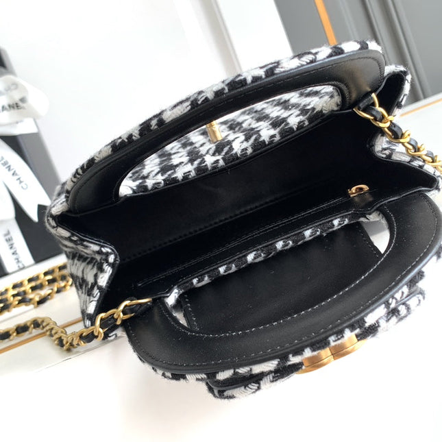CC SMALL 20 KELLY SHOPPER BLACK MIX WHITE TWEED BRUSHED GOLD HARDWARE