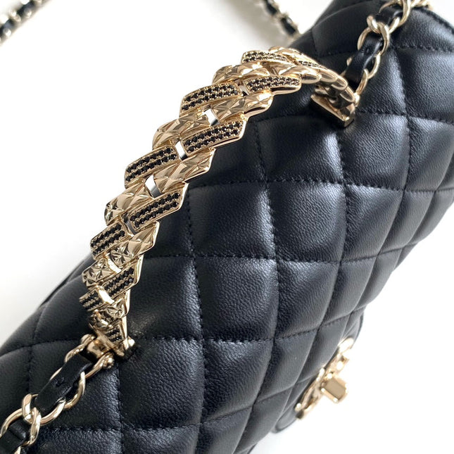 CC MINI 20 FLAP BAG IN BLACK CALFSKIN