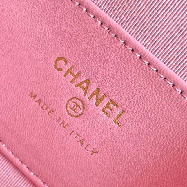 CC MINI 13 CLUTCH WITH STRAP IN LIGHT PINK LAMBSKIN ATTACH BOW
