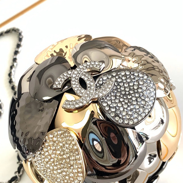 EVENING BAG 9 GOLD SILVER RUTHENIUM METAL WITH CRYSTAL