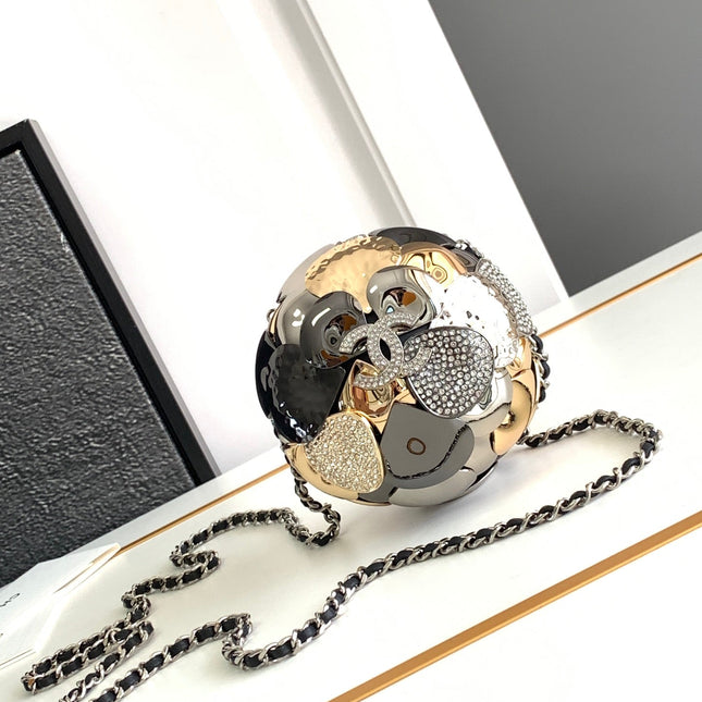 EVENING BAG 9 GOLD SILVER RUTHENIUM METAL WITH CRYSTAL