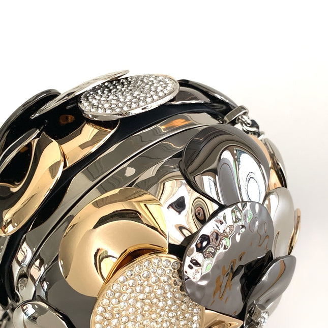 EVENING BAG 9 GOLD SILVER RUTHENIUM METAL WITH CRYSTAL
