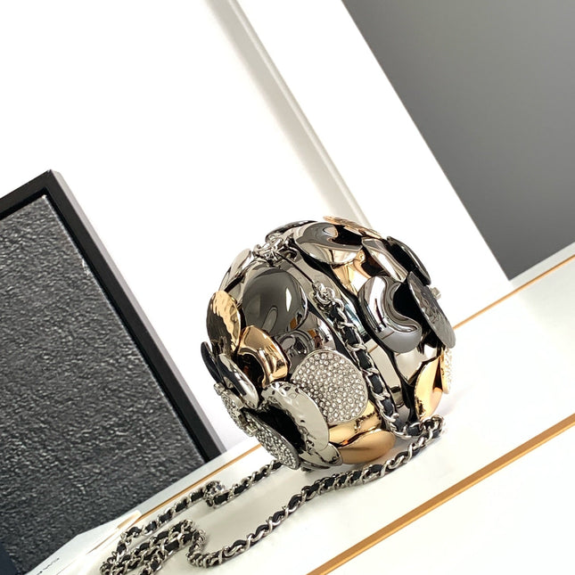 EVENING BAG 9 GOLD SILVER RUTHENIUM METAL WITH CRYSTAL