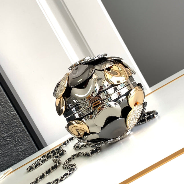 EVENING BAG 9 GOLD SILVER RUTHENIUM METAL WITH CRYSTAL