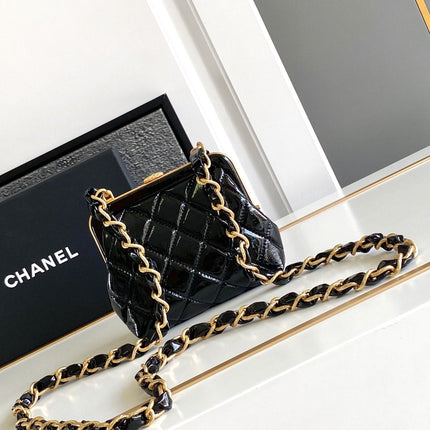 CC MINI 13 CLUTCH WITH STRAP IN BLACK LAMBSKIN ATTACH BOW
