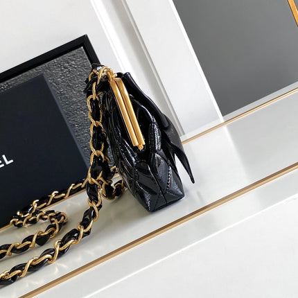 CC MINI 13 CLUTCH WITH STRAP IN BLACK LAMBSKIN ATTACH BOW