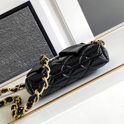 CC MINI 13 CLUTCH WITH STRAP IN BLACK LAMBSKIN ATTACH BOW