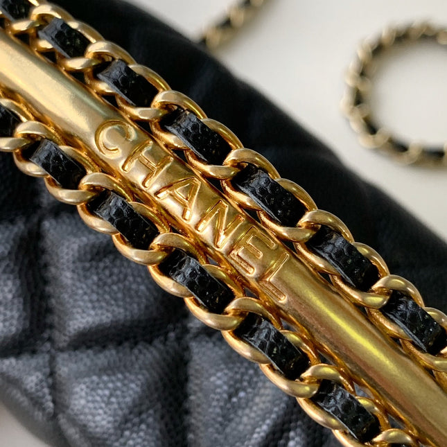 CC MINI 19 CLUTCH WITH STRAP IN BLACK CALFSKIN