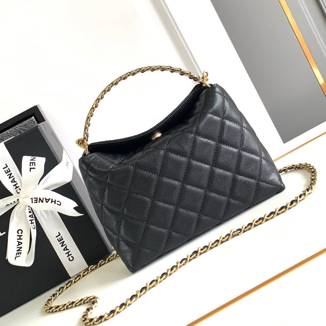 CC MINI 19 CLUTCH WITH STRAP IN BLACK CALFSKIN