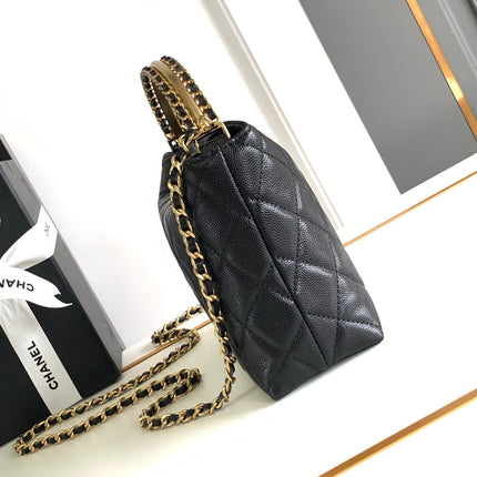 CC MINI 19 CLUTCH WITH STRAP IN BLACK CALFSKIN