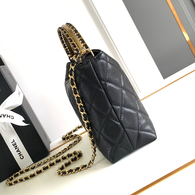 CC MINI 19 CLUTCH WITH STRAP IN BLACK CALFSKIN