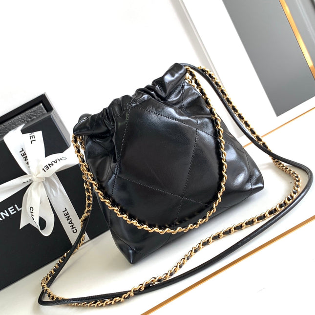 CC MINI 20 BAG IN BLACK SHINNY CALFSKIN WITH GOLD METAL