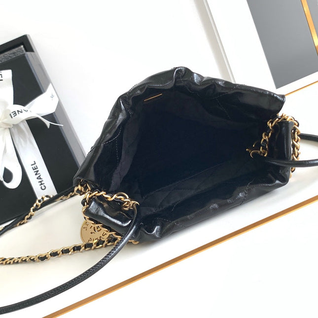 CC MINI 20 BAG IN BLACK SHINNY CALFSKIN WITH GOLD METAL