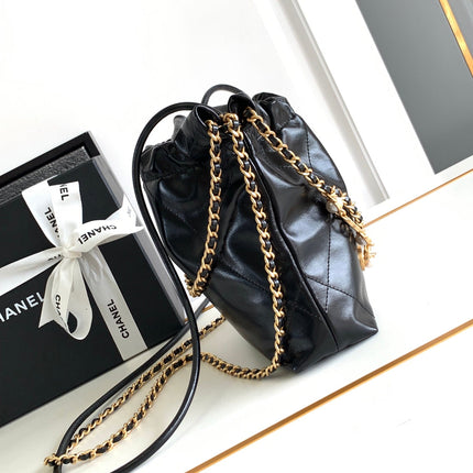 CC MINI 20 BAG IN BLACK SHINNY CALFSKIN WITH GOLD METAL