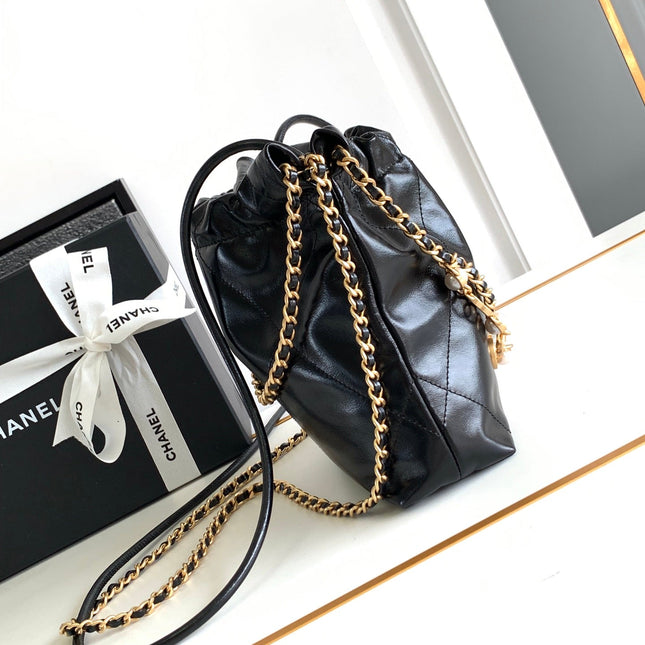 CC MINI 20 BAG IN BLACK SHINNY CALFSKIN WITH GOLD METAL