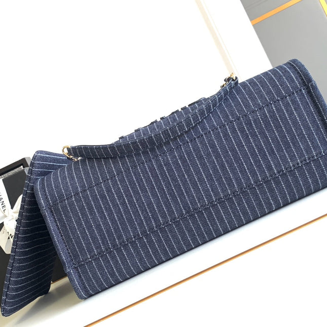 CHANEL 25S TOTE BAG 32 CM IN NAVY BLUE CANVAS