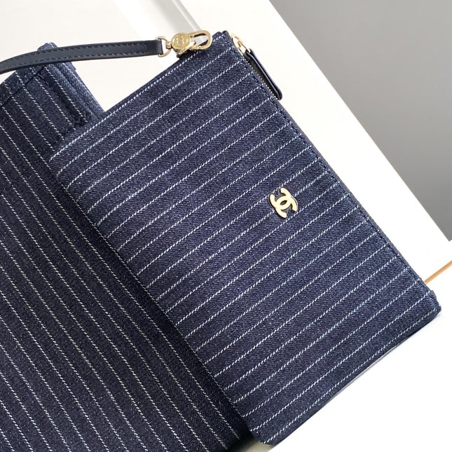 CHANEL 25S TOTE BAG 32 CM IN NAVY BLUE CANVAS