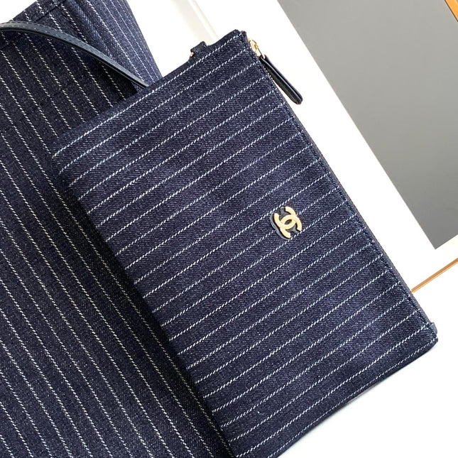 CHANEL 25S TOTE BAG 38 CM IN NAVY BLUE CANVAS