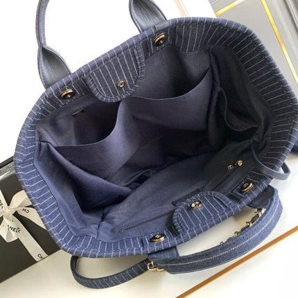 CHANEL 25S TOTE BAG 38 CM IN NAVY BLUE CANVAS