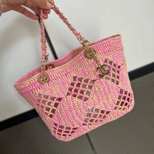 CHANEL 25S TOTE BAG 32 CM IN PINK RAFFIA