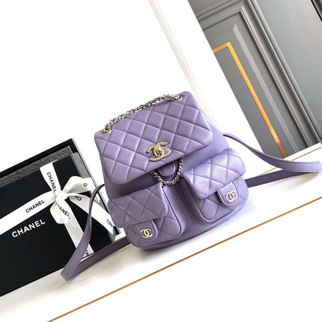 CHANEL 25S BACKPACK 21 CM IN PURPLE LAMBSKIN