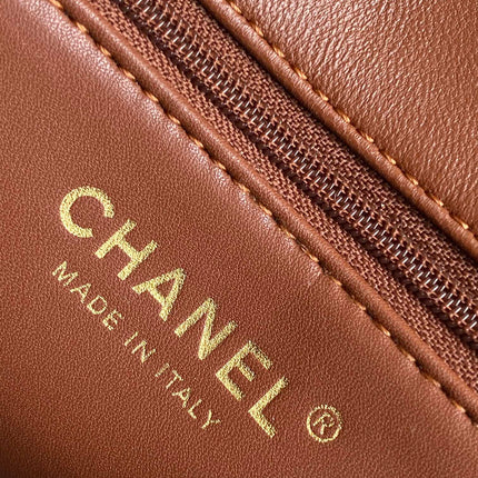 CHANEL 25S FLAP BAG 18 CM IN BEIGE WOOL AND BROWN LAMBSKIN