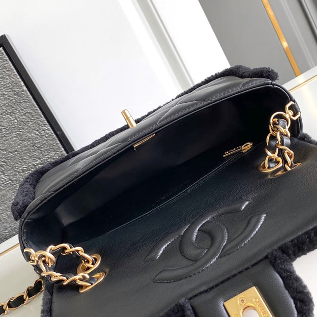 CHANEL 25S FLAP BAG 23.5 CM IN BLACK WOOL AND LAMBSKIN