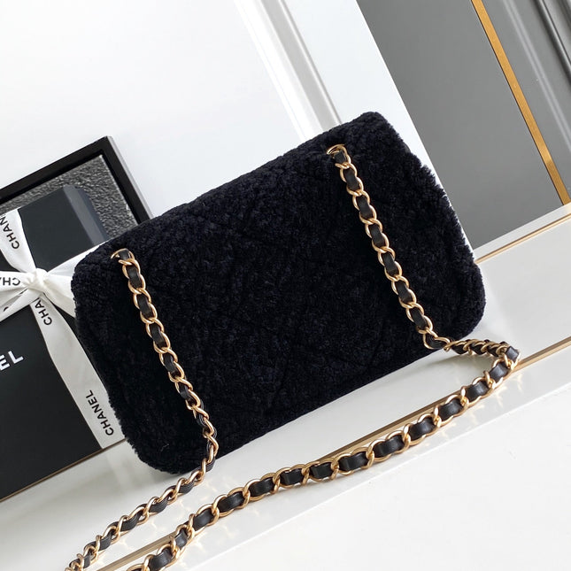 CHANEL 25S FLAP BAG 23.5 CM IN BLACK WOOL AND LAMBSKIN
