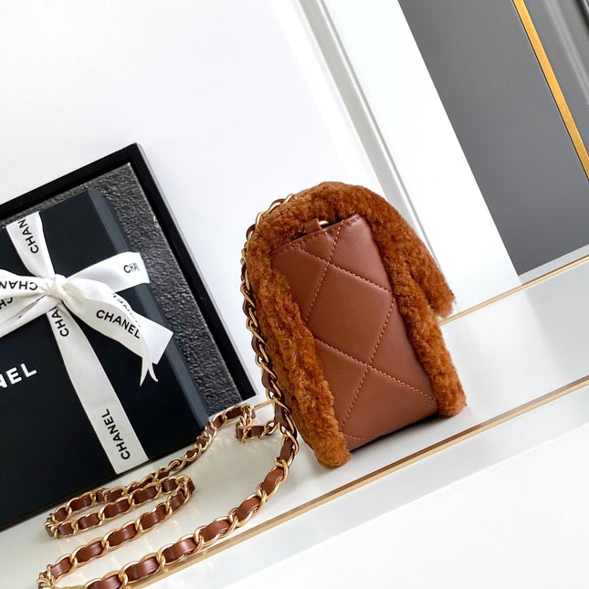 CHANEL 25S FLAP BAG 18 CM IN BROWN WOOL AND LAMBSKIN