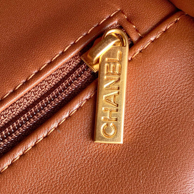 CHANEL 25S FLAP BAG 18 CM IN BROWN WOOL AND LAMBSKIN