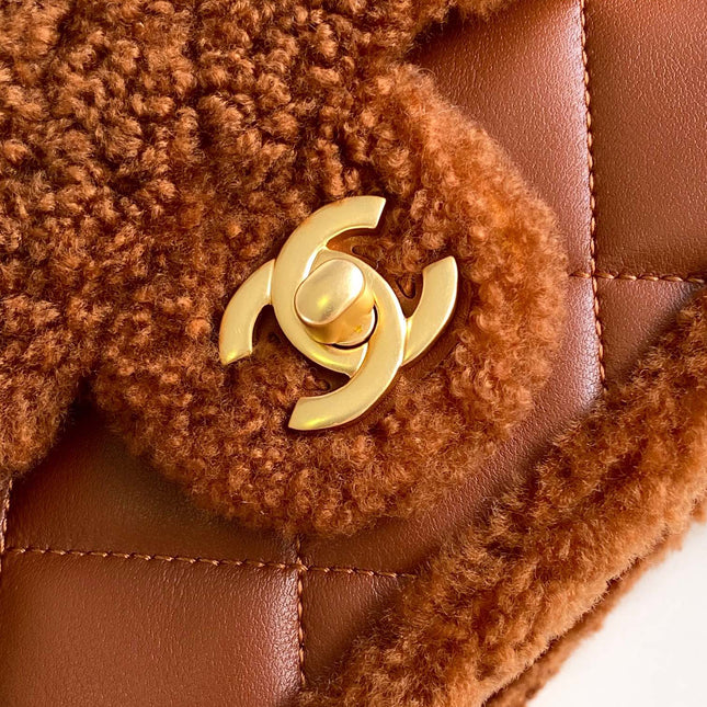CHANEL 25S FLAP BAG 18 CM IN BROWN WOOL AND LAMBSKIN