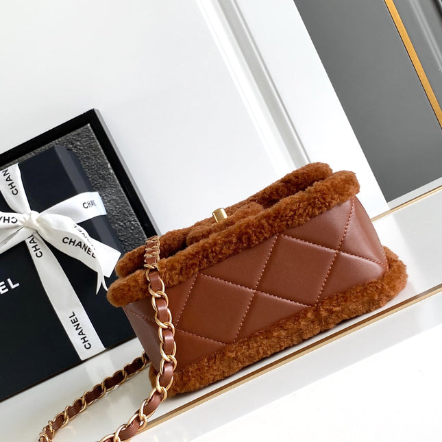 CHANEL 25S FLAP BAG 18 CM IN BROWN WOOL AND LAMBSKIN