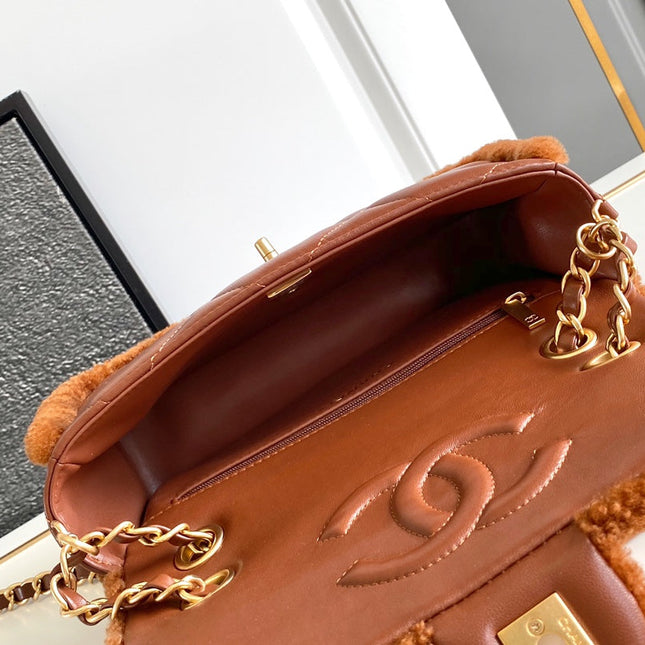 CHANEL 25S FLAP BAG 23.5 CM IN BROWN WOOL AND LAMBSKIN