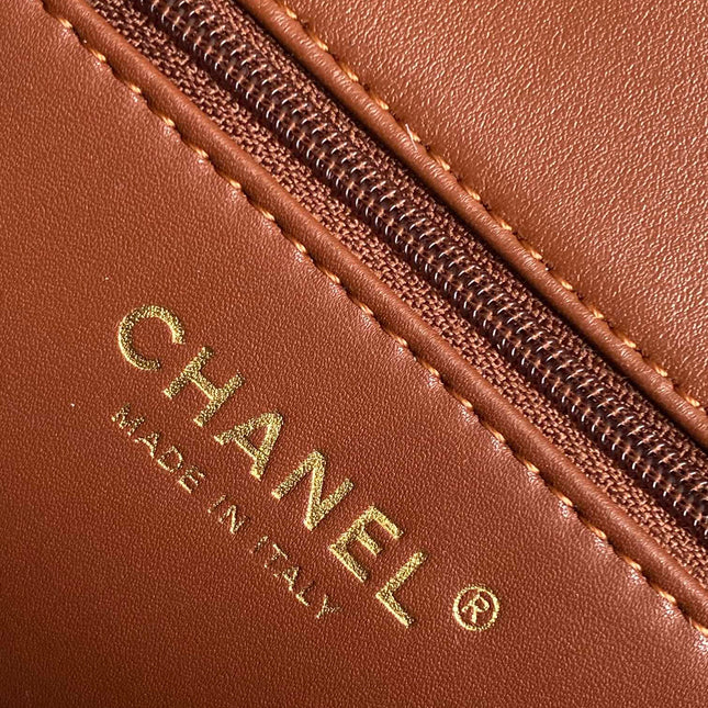 CHANEL 25S FLAP BAG 23.5 CM IN BROWN WOOL AND LAMBSKIN