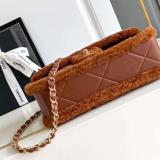 CHANEL 25S FLAP BAG 23.5 CM IN BROWN WOOL AND LAMBSKIN