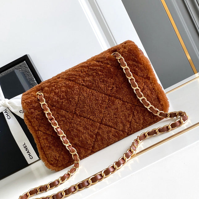 CHANEL 25S FLAP BAG 23.5 CM IN BROWN WOOL AND LAMBSKIN