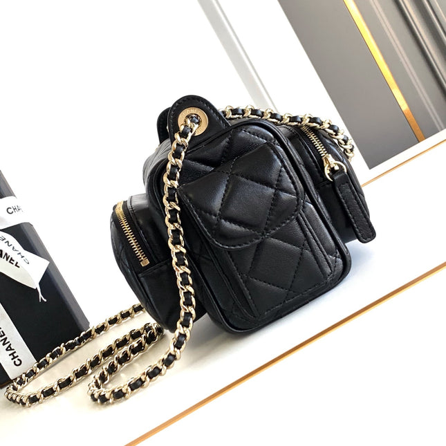 CHANEL 25S CAMERA BAG 23 IN BLACK LAMBSKIN WITH GOLD HARDWARE