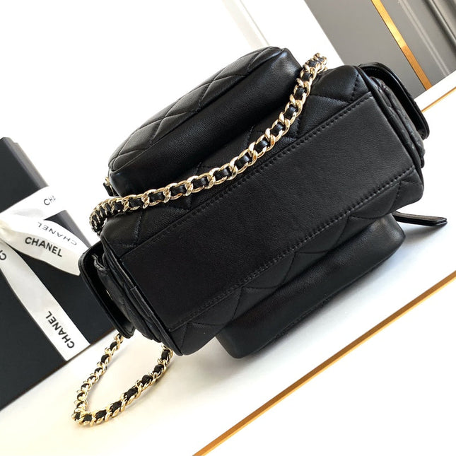 CHANEL 25S CAMERA BAG 23 IN BLACK LAMBSKIN WITH GOLD HARDWARE