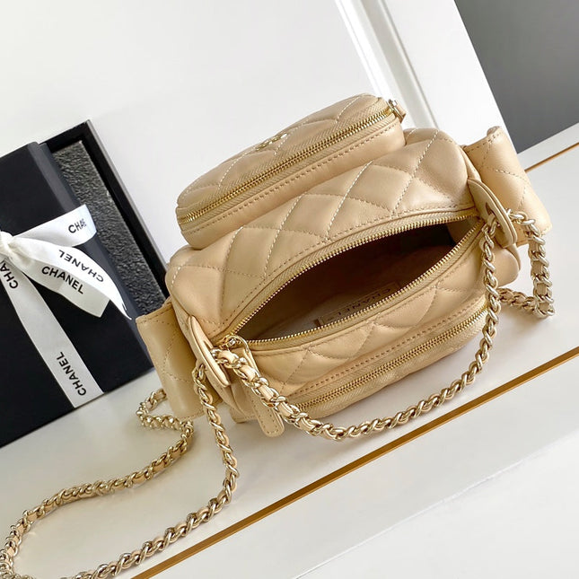 CHANEL 25S CAMERA BAG 23 IN BEIGE LAMBSKIN WITH GOLD HARDWARE