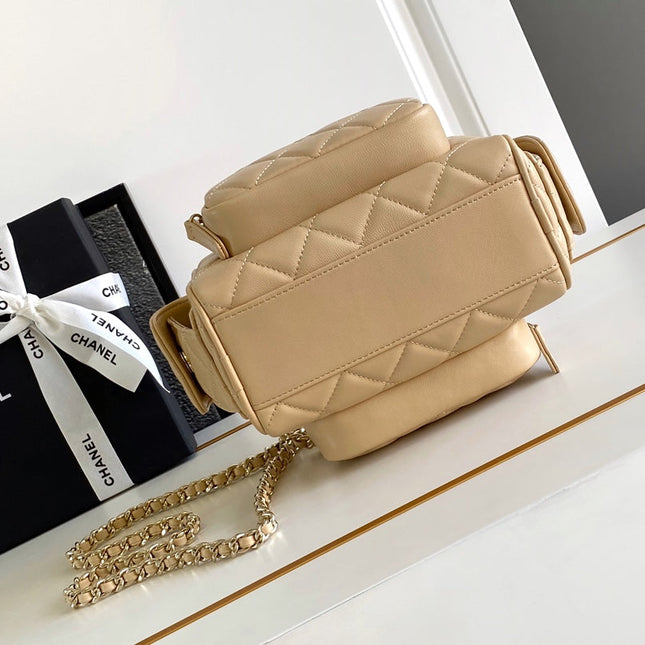CHANEL 25S CAMERA BAG 23 IN BEIGE LAMBSKIN WITH GOLD HARDWARE
