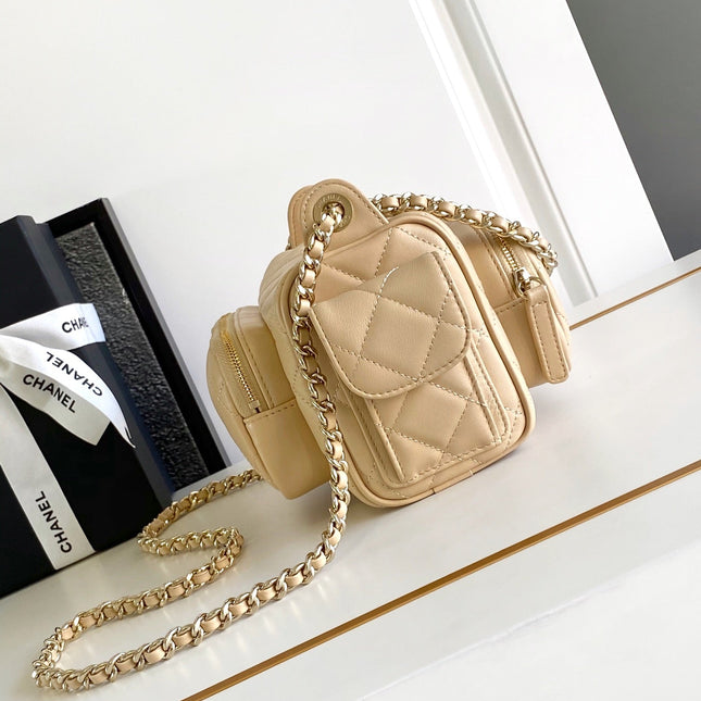 CHANEL 25S CAMERA BAG 23 IN BEIGE LAMBSKIN WITH GOLD HARDWARE