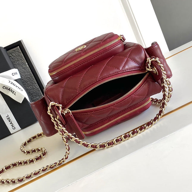 CHANEL 25S CAMERA BAG 23 IN DARK RED LAMBSKIN WITH GOLD HARDWARE