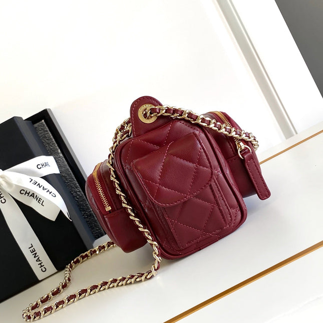 CHANEL 25S CAMERA BAG 23 IN DARK RED LAMBSKIN WITH GOLD HARDWARE