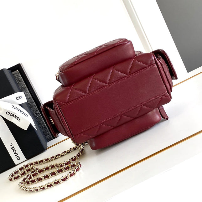 CHANEL 25S CAMERA BAG 23 IN DARK RED LAMBSKIN WITH GOLD HARDWARE
