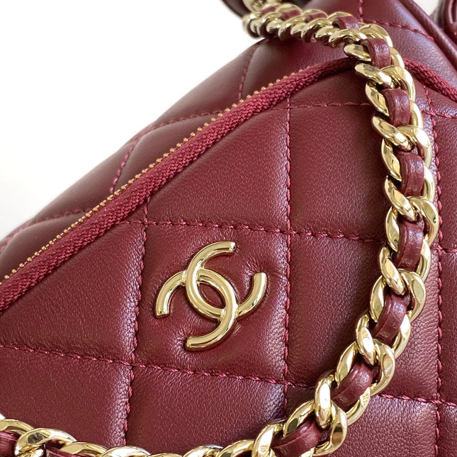 CHANEL 25S CAMERA BAG 23 IN DARK RED LAMBSKIN WITH GOLD HARDWARE
