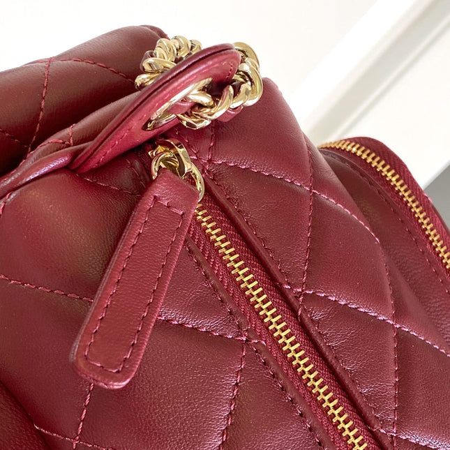 CHANEL 25S CAMERA BAG 23 IN DARK RED LAMBSKIN WITH GOLD HARDWARE