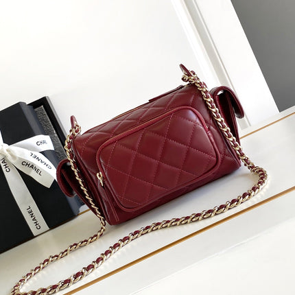 CHANEL 25S CAMERA BAG 23 IN DARK RED LAMBSKIN WITH GOLD HARDWARE