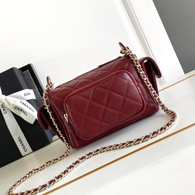 CHANEL 25S CAMERA BAG 23 IN DARK RED LAMBSKIN WITH GOLD HARDWARE
