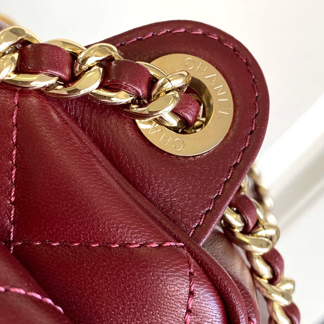 CHANEL 25S CAMERA BAG 23 IN DARK RED LAMBSKIN WITH GOLD HARDWARE
