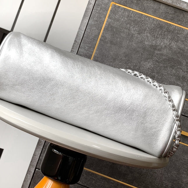 CHANEL 25S HOBO BAG 40 CM IN SILVER LAMBSKIN